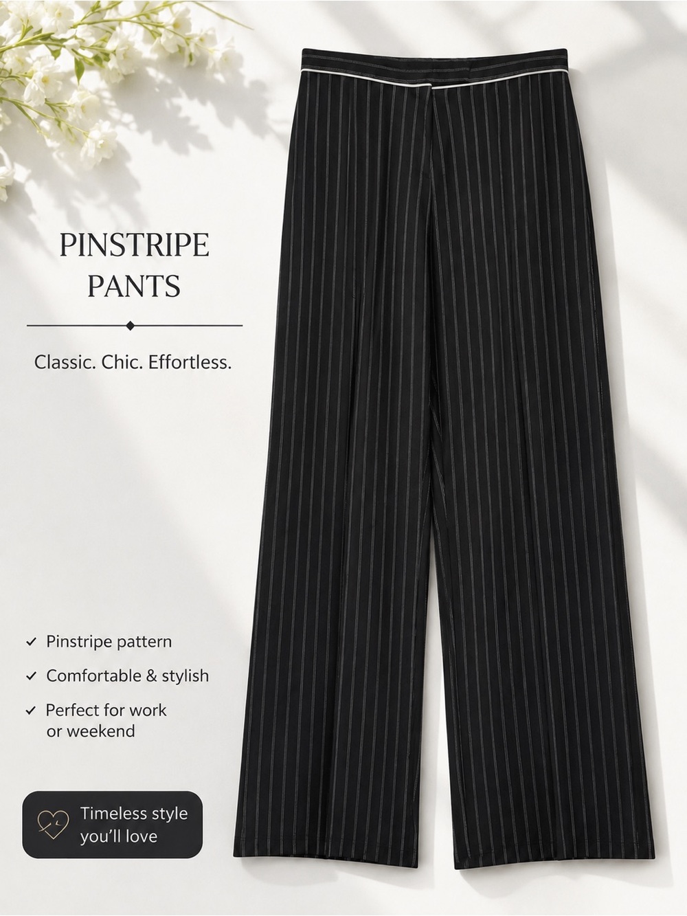 Classic Black Pinstripe Pants